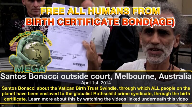 Free All Men And Women From The Birth Certificate Bondage – Santos Bonacci Outide Court, Melbourne, Australia April 1st 2024.
